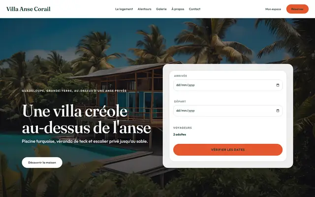Página de inicio de la plantilla Villa Anse Corail